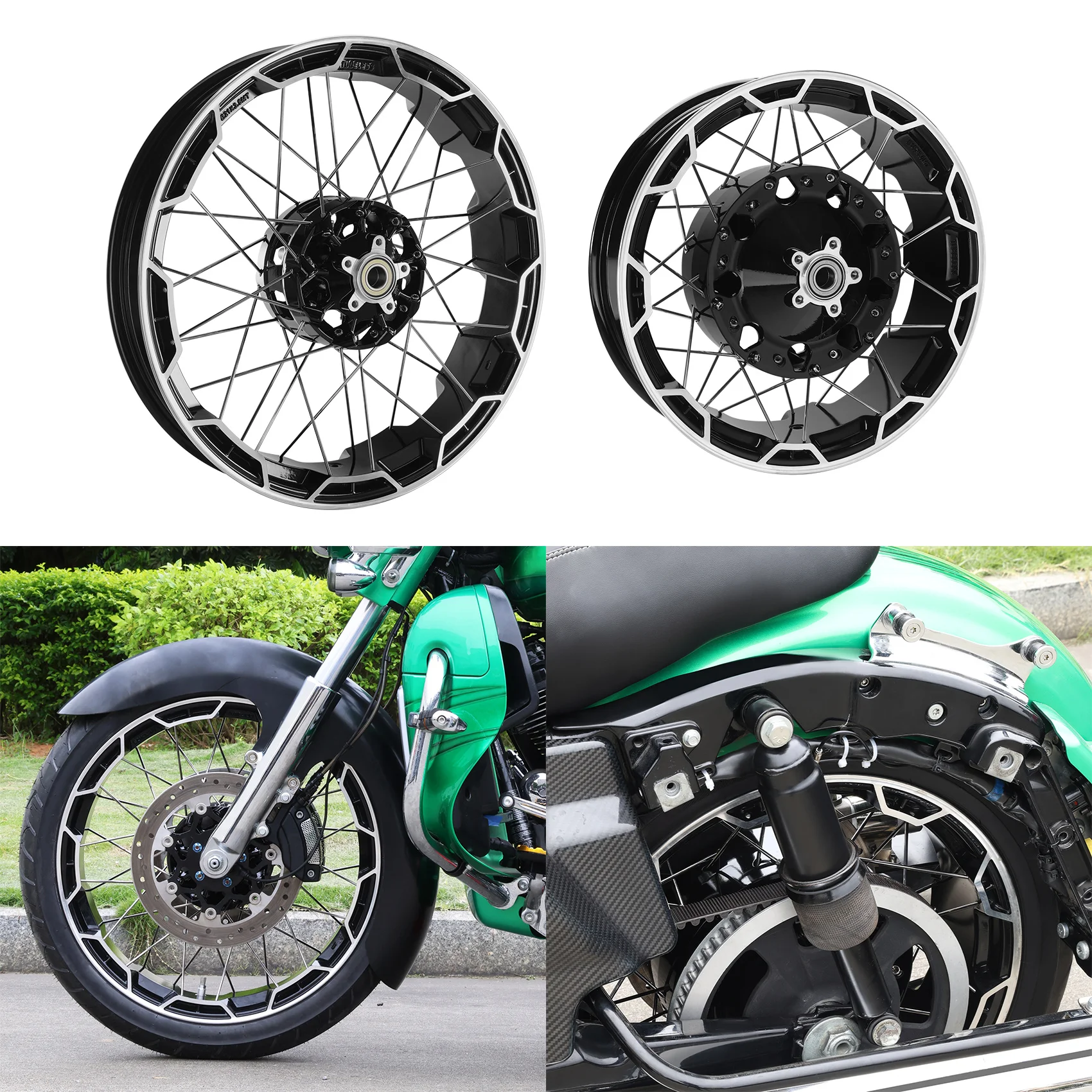 21" Front + 18" Rear Spoke Wheels Rim For Harley CVO Road Glide CVO Street Glide 2023-2025 ABS Motorcycle
21" Front + 18" Rear Spoke Wheels Rim For Harley CVO Road Glide CVO Street Glide 2023-2025 ABS Motorcycle