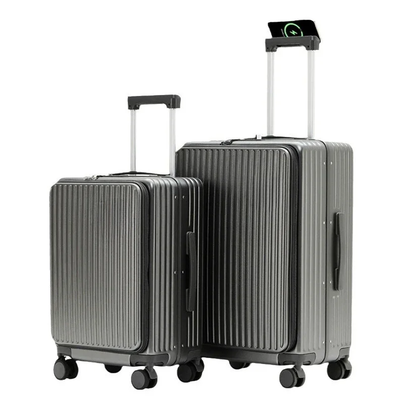 Deep capacity front opening suitcase usb charging trolley case 
Deep capacity front opening suitcase usb charging trolley case