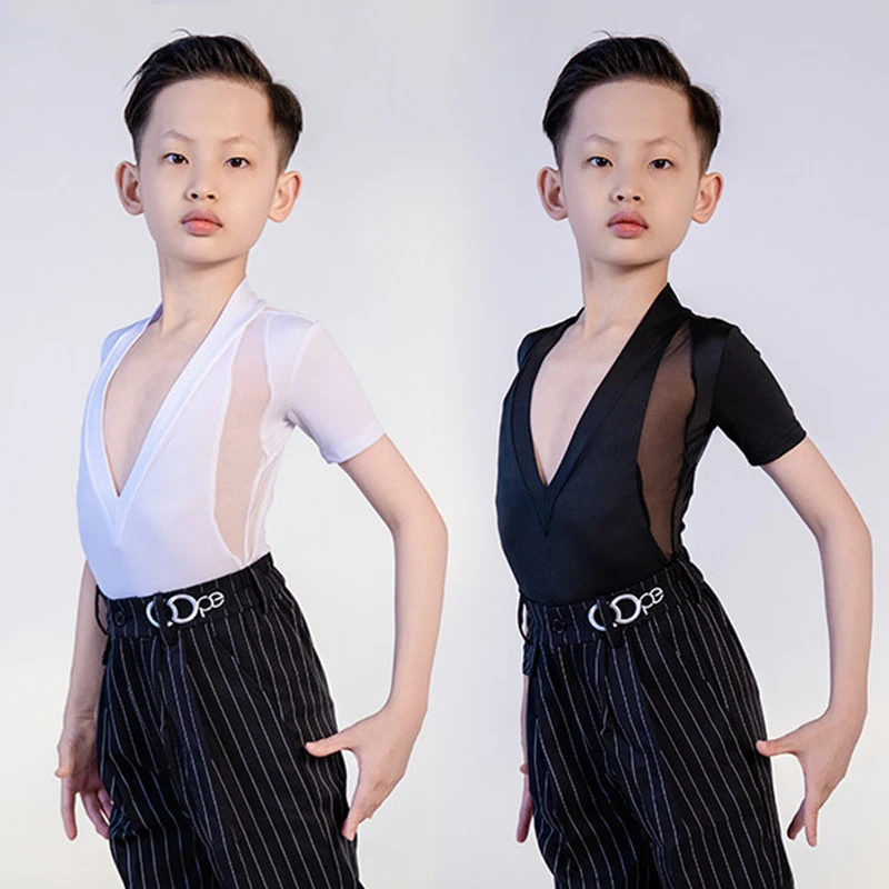 Boys Latin Dance Performance Clothes V-Neck Short Sleeve Top Black Training Bodysuit Cha Cha Rumba Dancing Practice Wear AMY3953
Boys Latin Dance Performance Clothes V-Neck Short Sleeve Top Black Training Bodysuit Cha Cha Rumba Dancing Practice Wear AMY3953