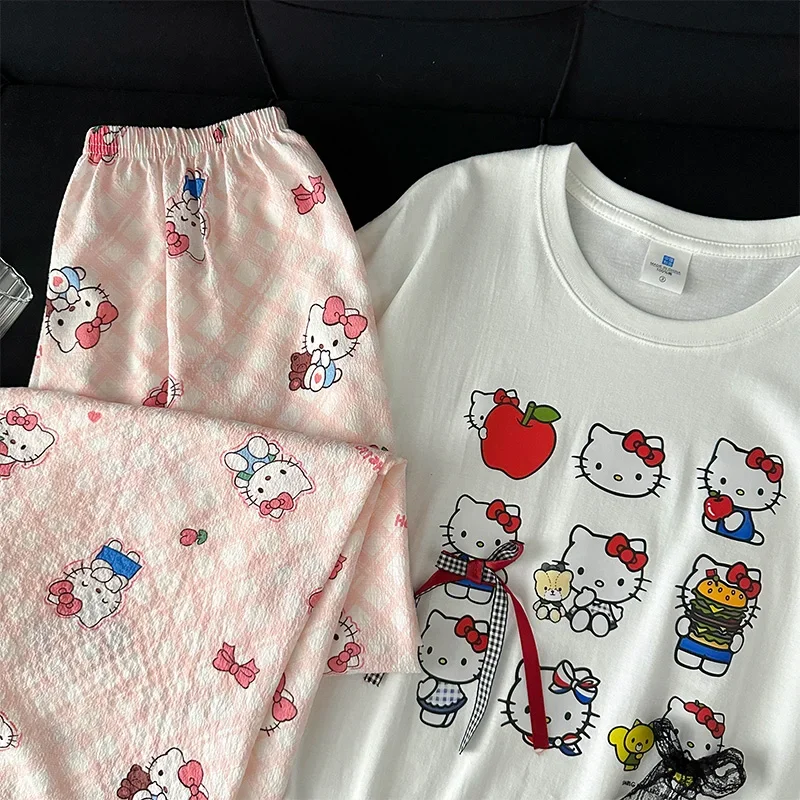 Летний пижамный комплект YOSUKA 2025 «Hello Kitty» — одежда для сна с короткими рукавами и длинными штанами из 2 предметов, 100% хлопок с мультяшным принтом для дома
Летний пижамный комплект YOSUKA 2025 «Hello Kitty» — одежда для сна с короткими рукавами и длинными штанами из 2 предметов, 100% хлопок с мультяшным принтом для дома