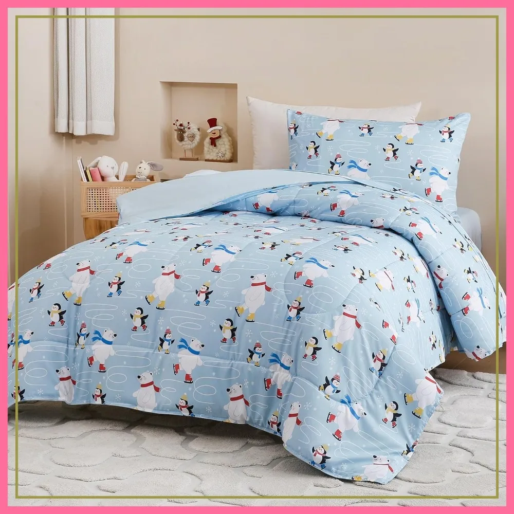 4Pcs Ice Skating Comforter Set for Toddler Bed, Ultra Soft Oeko-Tex Sheets, Penguin & Polar Bear
4Pcs Ice Skating Comforter Set for Toddler Bed, Ultra Soft Oeko-Tex Sheets, Penguin & Polar Bear