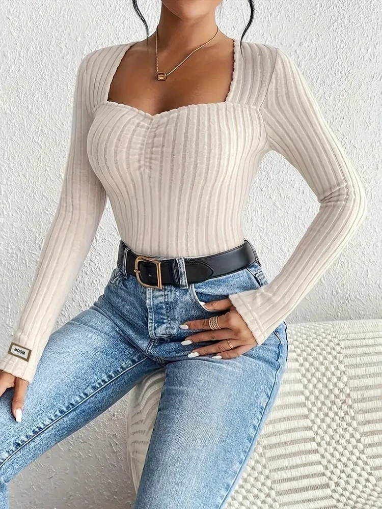 Mugen Solid Color T-Shirt Sweetheart Neck 2024 Women Elegant Spring And Fall Clothing Long Sleeves Slim Tops Stripe New T Shirt
Mugen Solid Color T-Shirt Sweetheart Neck 2024 Women Elegant Spring And Fall Clothing Long Sleeves Slim Tops Stripe New T Shirt