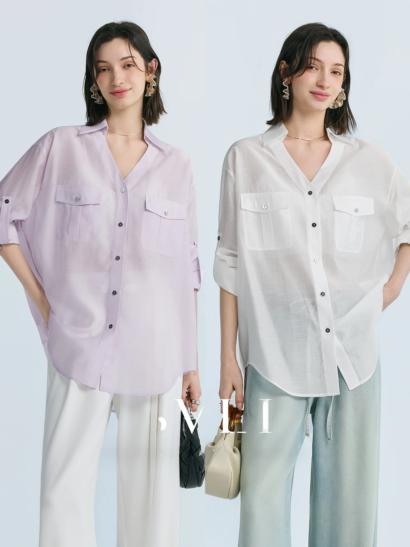 SVLI Women's Casual Style Loose Fit Shirt V-Neck Short Sleeve Breathable Thin Transparent Adjustable Cuff Double Pocket
SVLI Women's Casual Style Loose Fit Shirt V-Neck Short Sleeve Breathable Thin Transparent Adjustable Cuff Double Pocket