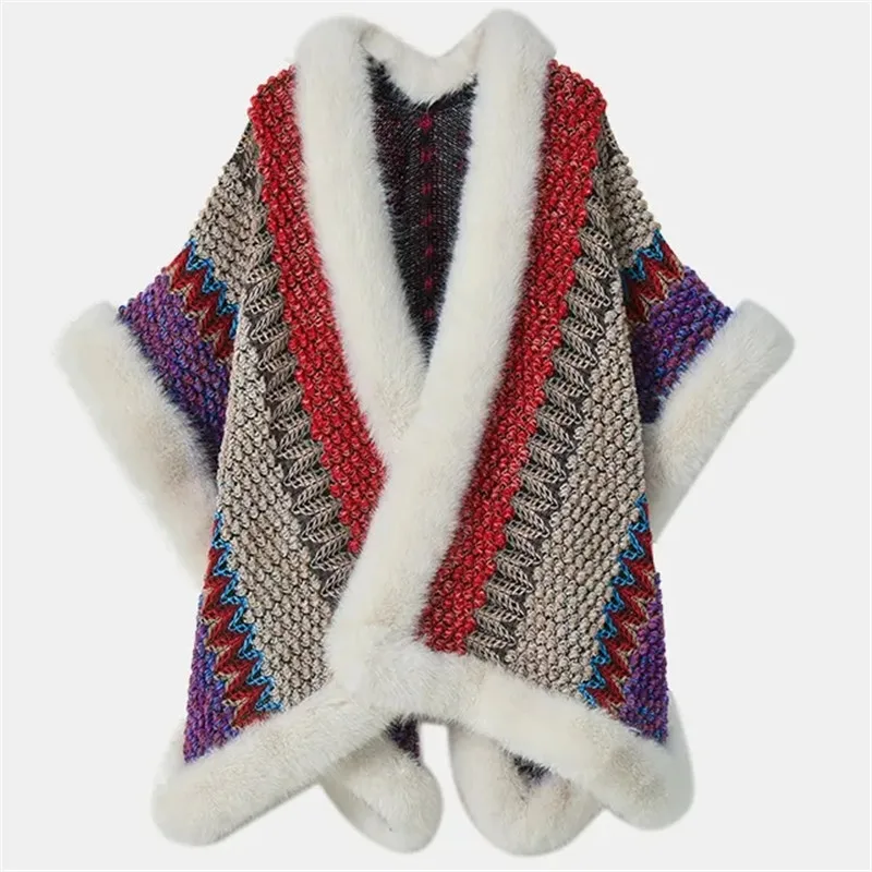 New Women's Shawl Coat Tops Color Blocking Whole loop hair Spring Autumn Winter Fashion Knitting Tourism Cape Blanket
New Women's Shawl Coat Tops Color Blocking Whole loop hair Spring Autumn Winter Fashion Knitting Tourism Cape Blanket