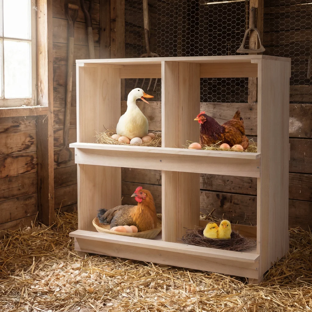 4 Compartment Wooden Nesting Boxes Perching Bar for Hens Laying Eggs High-class Materials Large Capacity Raised Bottom
4 Compartment Wooden Nesting Boxes Perching Bar for Hens Laying Eggs High-class Materials Large Capacity Raised Bottom