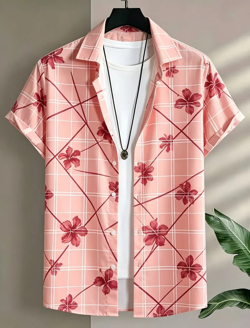 Men's Plaid Plant Print Short Sleeved shirt, Suitable For Summer wear, Casual activities, And Versatile Fresh Style
Men's Plaid Plant Print Short Sleeved shirt, Suitable For Summer wear, Casual activities, And Versatile Fresh Style