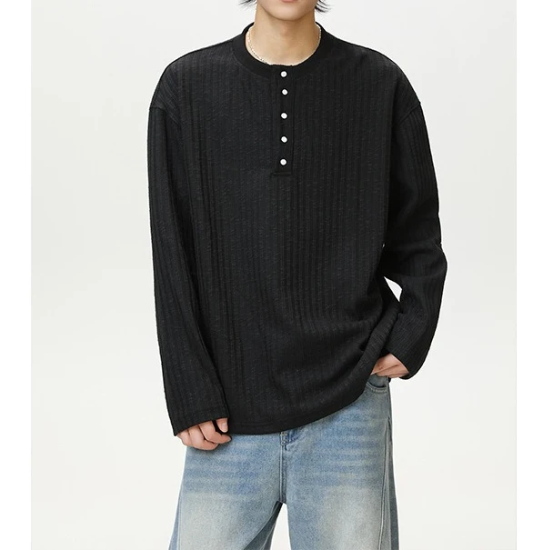 Textured Striped Henry Collar Long-sleeved T-shirt Men's 2026 Spring and Autumn Simple Loose Bottoming Top
Textured Striped Henry Collar Long-sleeved T-shirt Men's 2026 Spring and Autumn Simple Loose Bottoming Top