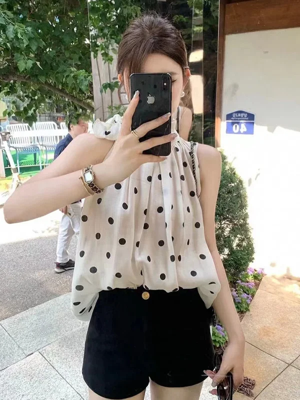Fashionable Slim Fit Polka Dot Summer Top Women's Sleeveless Vest Comfortable Breathable Korean Style round Neck Tank Top
Fashionable Slim Fit Polka Dot Summer Top Women's Sleeveless Vest Comfortable Breathable Korean Style round Neck Tank Top