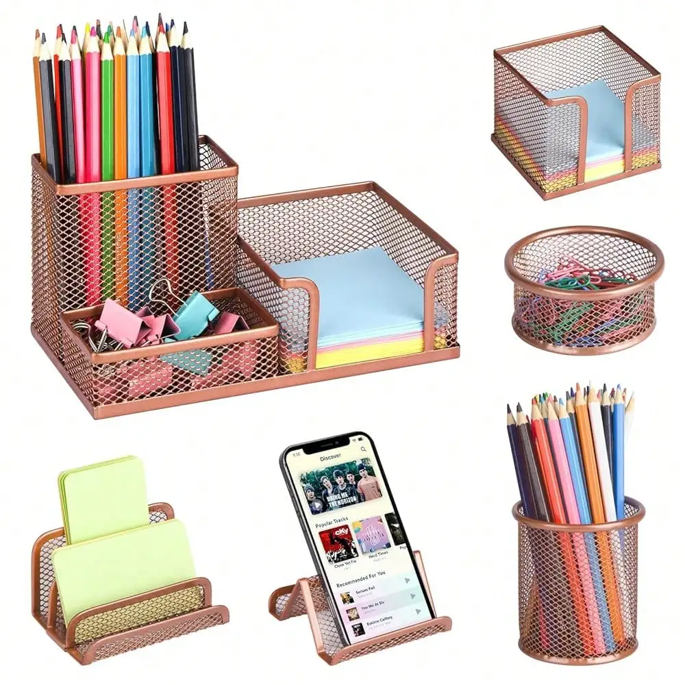 Desk Organizers Set With Mesh Pen Holder Cup, 3 Compartments Black Office Supply Organizer Paper Clips Holder For Office Desk Accessories (6 Piece Set, Black)
Desk Organizers Set With Mesh Pen Holder Cup, 3 Compartments Black Office Supply Organizer Paper Clips Holder For Office Desk Accessories (6 Piece Set, Black)