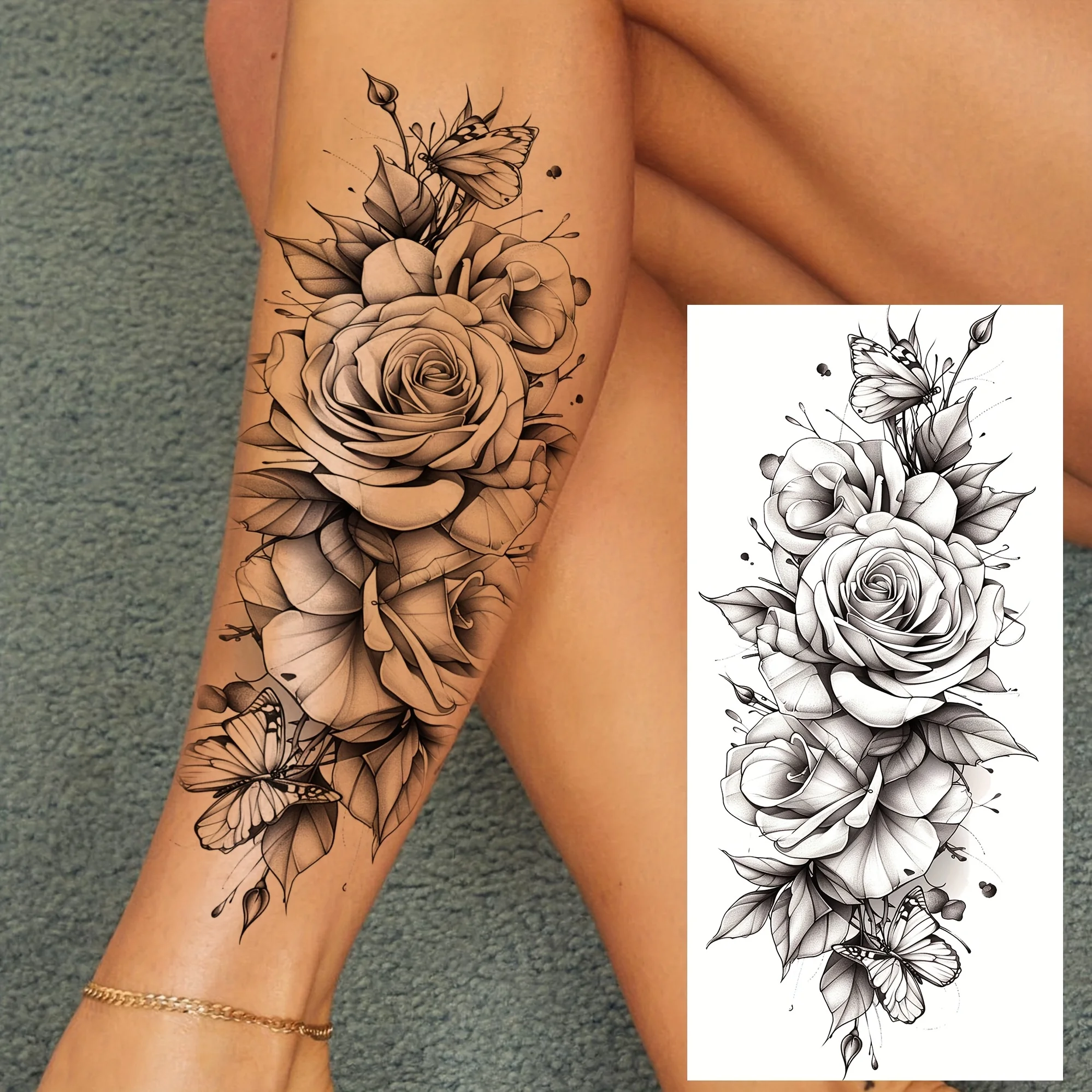 Temporary Rose and Butterfly Tattoos, Long-Lasting Waterproof Realistic Fake Tattoo Stickers for Adults, Men and Women, Suitable for Half Sleeves, Arms, Thighs, Forearms and Calves
Temporary Rose and Butterfly Tattoos, Long-Lasting Waterproof Realistic Fake Tattoo Stickers for Adults, Men and Women, Suitable for Half Sleeves, Arms, Thighs, Forearms and Calves