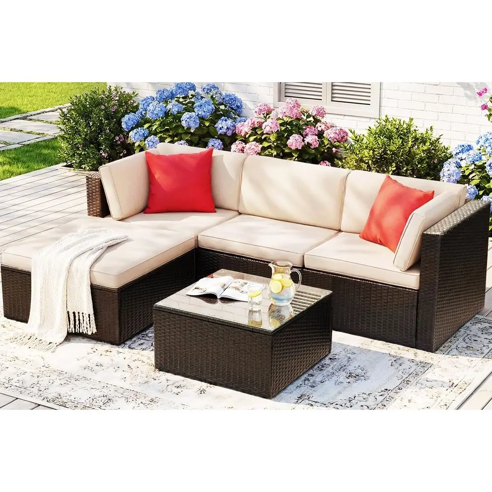 All-Weather Outdoor Sectional Patio Furniture Set with Cushions and Glass Table (Beige)
All-Weather Outdoor Sectional Patio Furniture Set with Cushions and Glass Table (Beige)