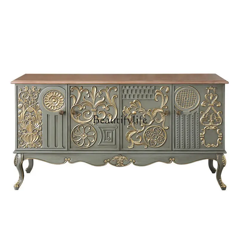 French retro solid wood dining side cabinet neoclassical carved hand-painted decorative cabinet customization
French retro solid wood dining side cabinet neoclassical carved hand-painted decorative cabinet customization