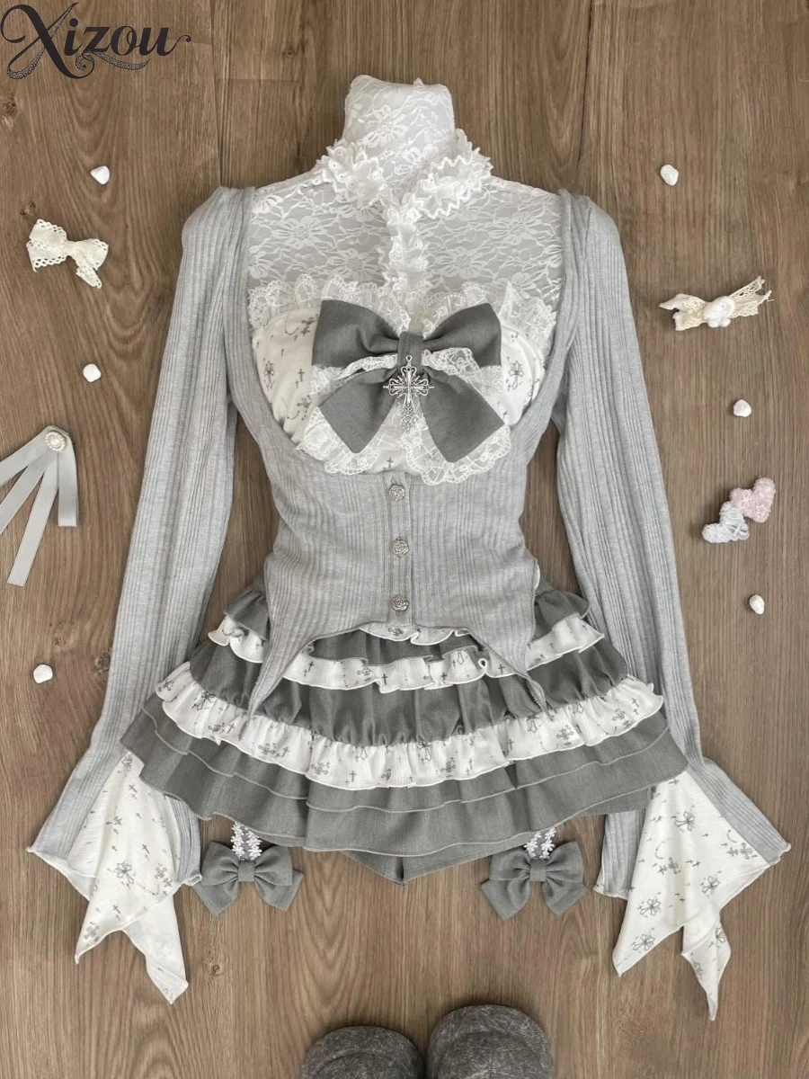 3 Piece Sets Womens Outifits Spring Autumn Irregular Floral Neck Long Sleeve Top Gray Cardigan Jacket Splicing Cake Skirt Set
3 Piece Sets Womens Outifits Spring Autumn Irregular Floral Neck Long Sleeve Top Gray Cardigan Jacket Splicing Cake Skirt Set