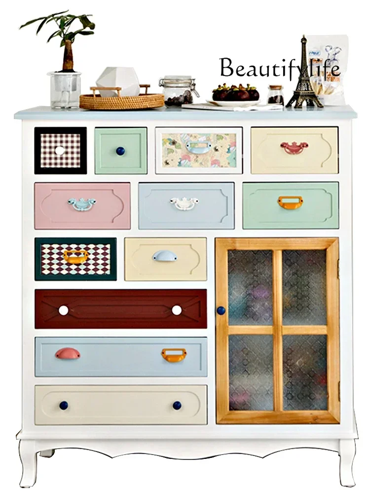 American cream style solid wood chest of drawers household simple entrance storage cabinetpara casa e decoração
American cream style solid wood chest of drawers household simple entrance storage cabinetpara casa e decoração
