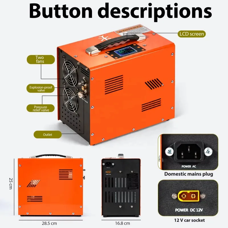 High Pressure Automatic Stop Inflatable 110v 220V 4500psi/300bar/30mpa DC Power Breathing Paintball PCP Air Compressor
High Pressure Automatic Stop Inflatable 110v 220V 4500psi/300bar/30mpa DC Power Breathing Paintball PCP Air Compressor