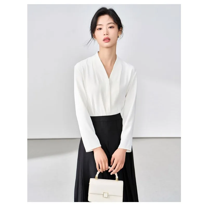 Womens White V Neck Long Sleeve Blouse Elegant Office Work Shirt
Womens White V Neck Long Sleeve Blouse Elegant Office Work Shirt