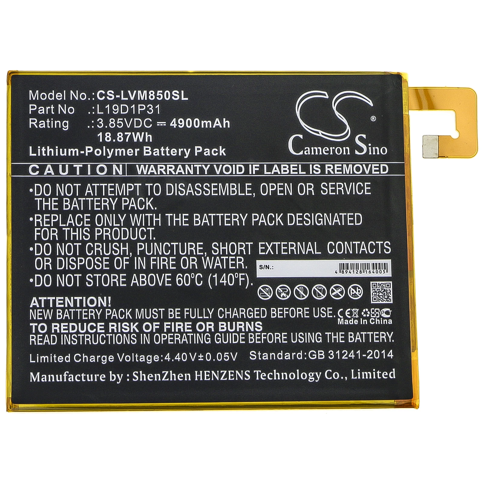 Li-Polymer Tablet Battery for Lenovo,3.85v,4900mAh,Tab M8, TB8505F L19D1P31
Li-Polymer Tablet Battery for Lenovo,3.85v,4900mAh,Tab M8, TB8505F L19D1P31