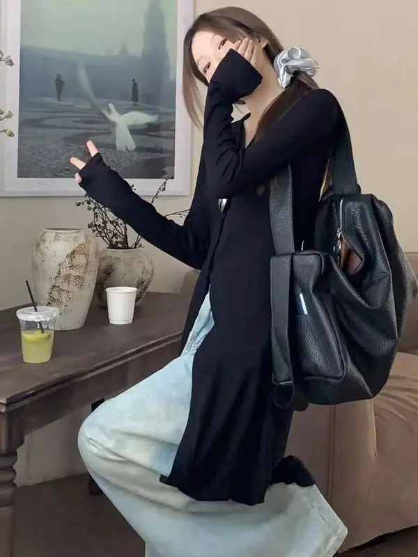 Ladies Long Knitted Open Cardigan Black Slim Fit Sun Protection Fashion Outerwear Spring Autumn High Waist V-Neck Polyester
Ladies Long Knitted Open Cardigan Black Slim Fit Sun Protection Fashion Outerwear Spring Autumn High Waist V-Neck Polyester