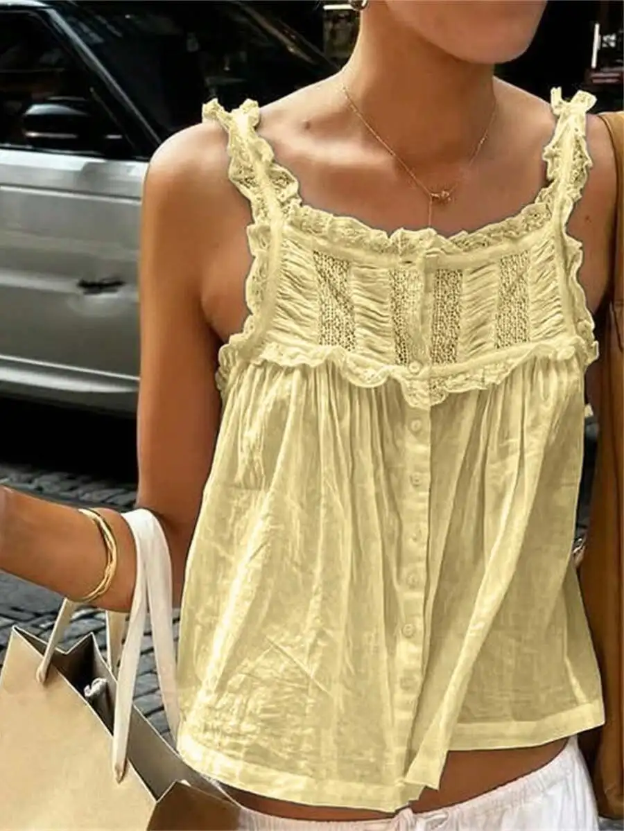 Women Boho Lace Cami Top Sleeveless Button Down Crop Vest Summer Beach Tank
Women Boho Lace Cami Top Sleeveless Button Down Crop Vest Summer Beach Tank