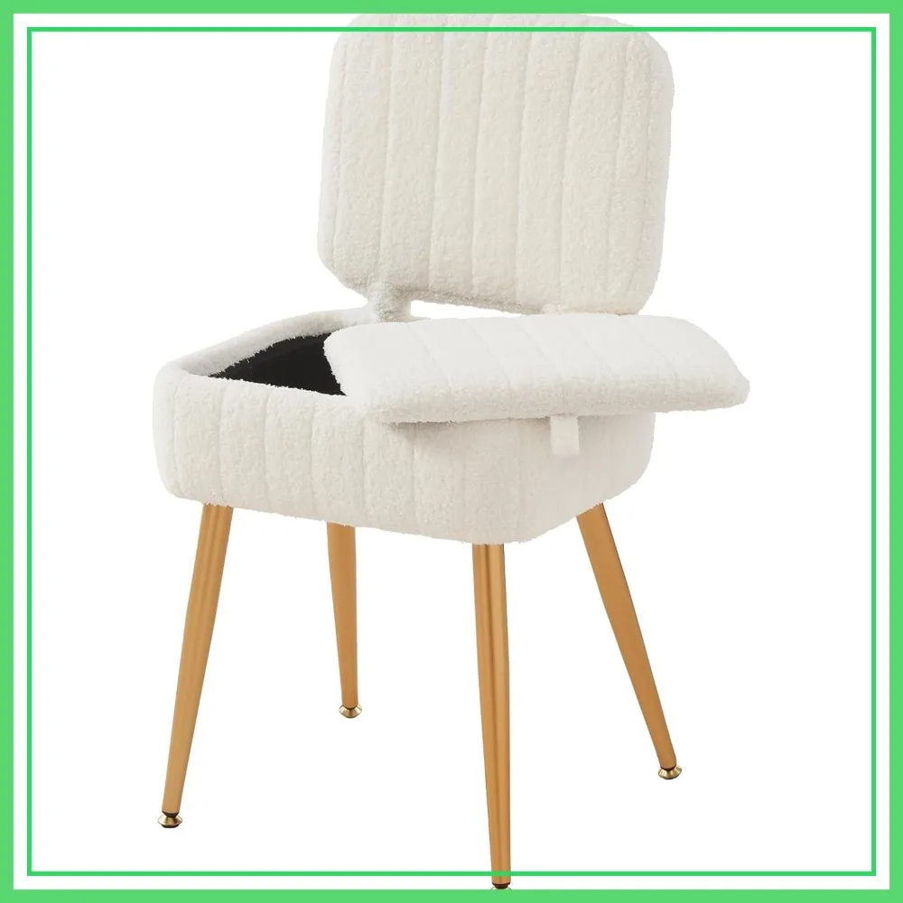 Vanity Chair with Storage Ottoman, Folding Back, Teddy Velvet, Gold Legs, 16x12.5 inch
Vanity Chair with Storage Ottoman, Folding Back, Teddy Velvet, Gold Legs, 16x12.5 inch