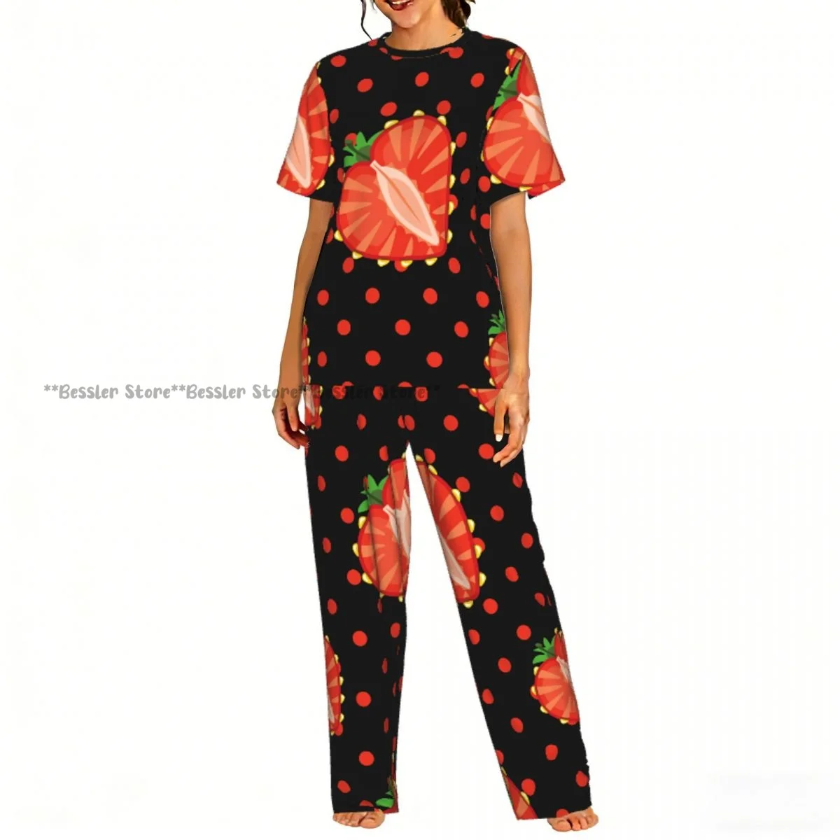 Women's 2-piece set Heart Of Strawberry Berries And Polka Dot Pattern Pajamas Short sleeved Top and Pants Sleepwear
Women's 2-piece set Heart Of Strawberry Berries And Polka Dot Pattern Pajamas Short sleeved Top and Pants Sleepwear