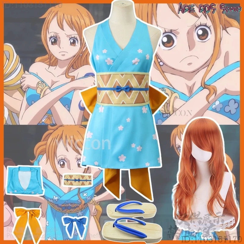 Cartoon Nami Cosplay Sexy Japanese Blue Anime Kimono Sweet Cute Dress Lolita Orange Wigs Jirai Kei Costume Shoes C disfraz mujer
Cartoon Nami Cosplay Sexy Japanese Blue Anime Kimono Sweet Cute Dress Lolita Orange Wigs Jirai Kei Costume Shoes C disfraz mujer
