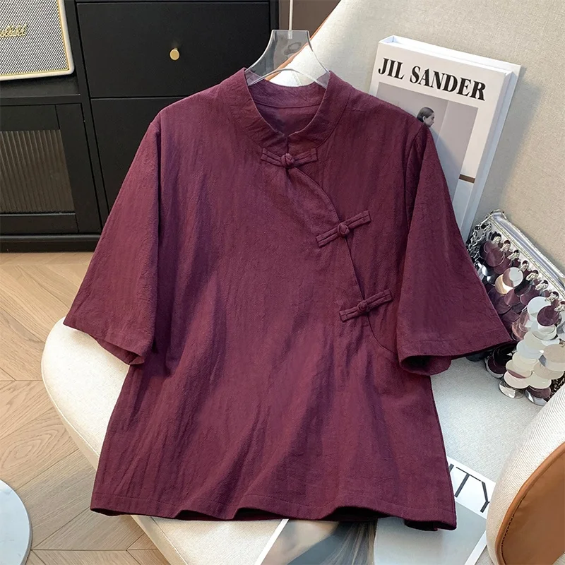Chinese Style Cotton Linen Shirt Women's Summer Stand Collar Tang Costume Zen Tea Service Thin Half Sleeve Button up Top
Chinese Style Cotton Linen Shirt Women's Summer Stand Collar Tang Costume Zen Tea Service Thin Half Sleeve Button up Top