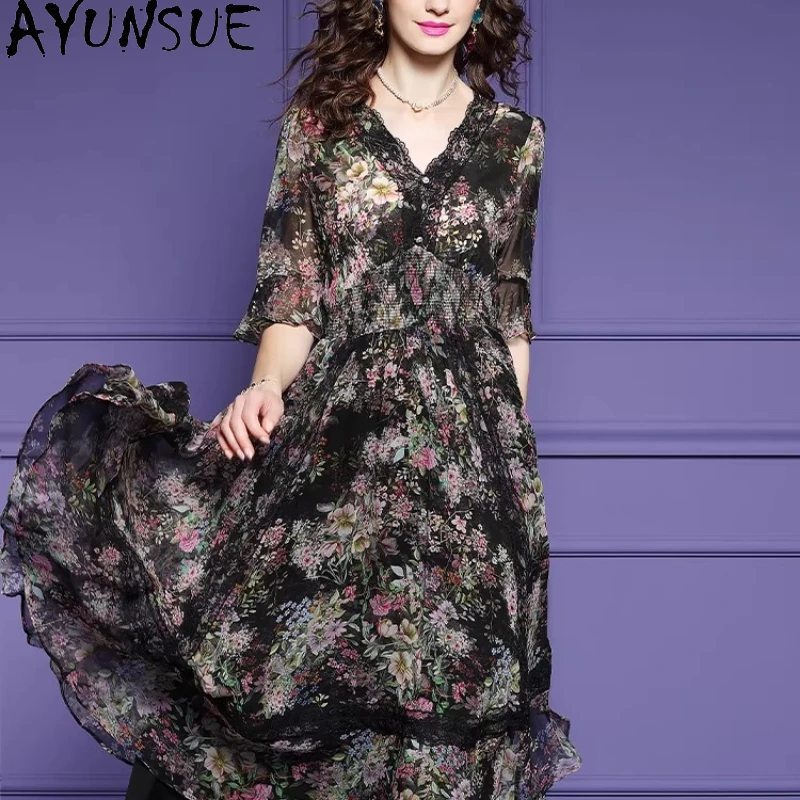 AYUNSUE 100% Real Mulberry Silk Party Dress Elegant Dresses for Women Summer Woman Clothes Fashion Long Dress Платье Женское
AYUNSUE 100% Real Mulberry Silk Party Dress Elegant Dresses for Women Summer Woman Clothes Fashion Long Dress Платье Женское