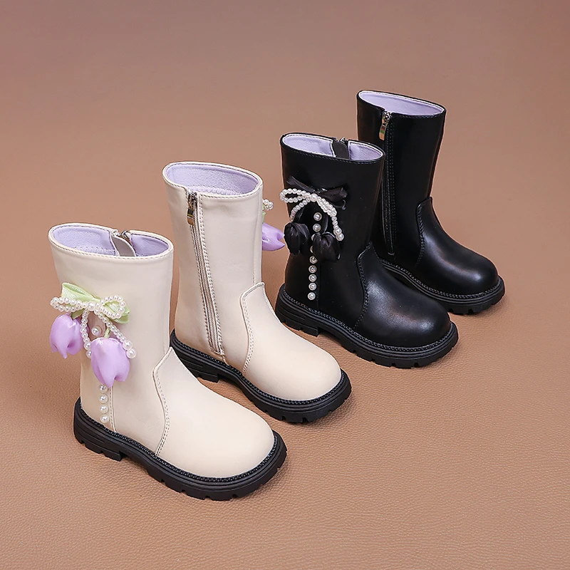 Girls Mid-calf Boots with Big Florals Kids Princess Boots with Side Zipper Children Fashion Leather Boots 2025 Autumn Winter New
Girls Mid-calf Boots with Big Florals Kids Princess Boots with Side Zipper Children Fashion Leather Boots 2025 Autumn Winter New