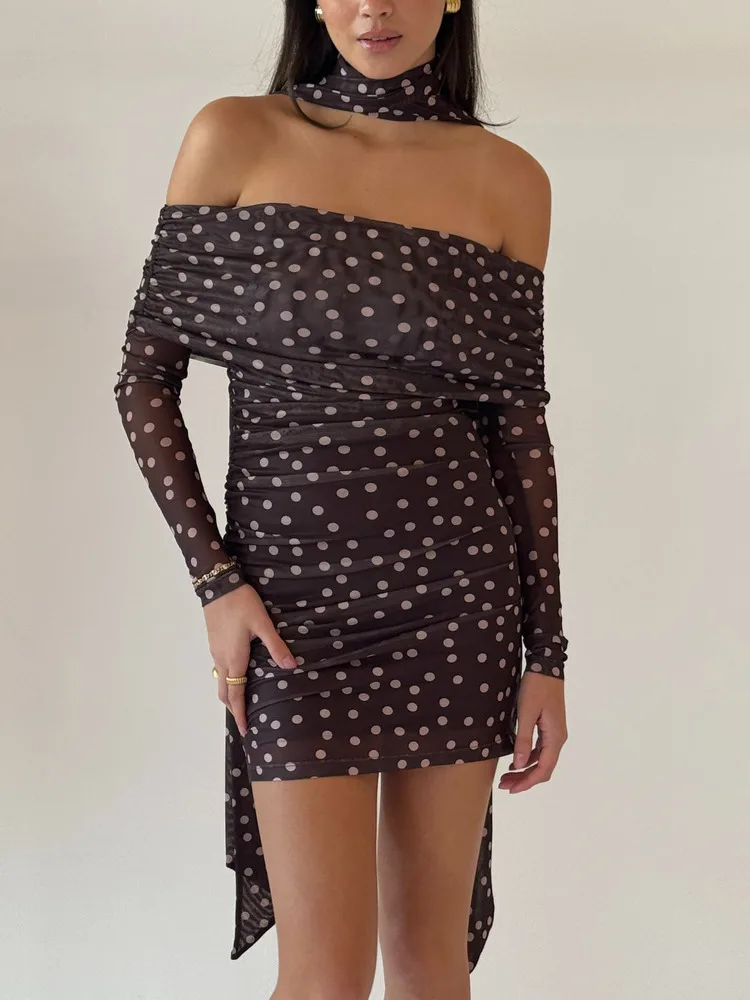 JULISSA MO Sexy Off Shoulder Scarf Mesh Women Dress Long Sleeve Ruched Mini Dress Female Autumn Slim Elegant Party Clubwear 2025
JULISSA MO Sexy Off Shoulder Scarf Mesh Women Dress Long Sleeve Ruched Mini Dress Female Autumn Slim Elegant Party Clubwear 2025