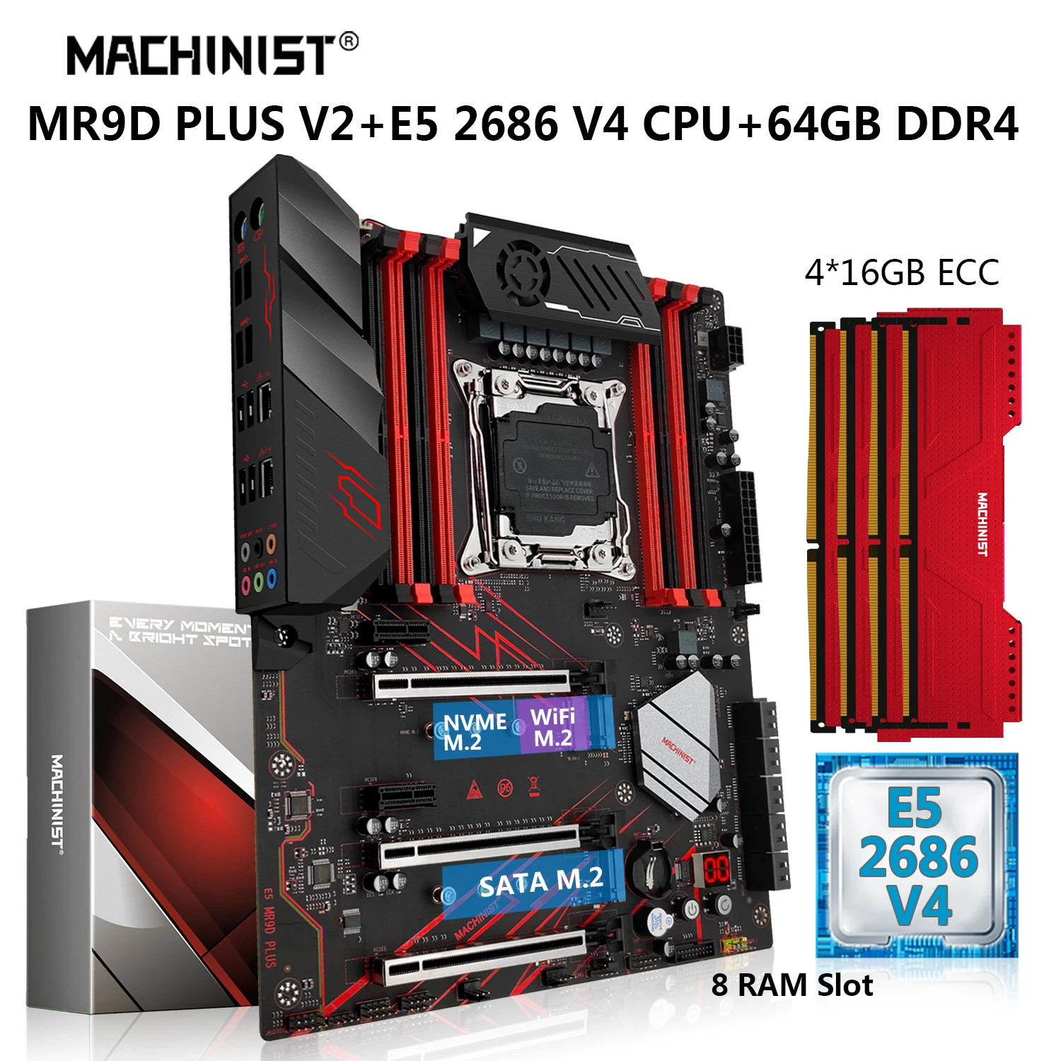 MACHINIST MR9D X99 материнская плата Combo E5 2686 V4 комплект ЦП Xeon процессор LGA 2011-3 DDR4 ECC 16 Гб * 4 память WIFI NVME M.2 USB3.0
MACHINIST MR9D X99 материнская плата Combo E5 2686 V4 комплект ЦП Xeon процессор LGA 2011-3 DDR4 ECC 16 Гб * 4 память WIFI NVME M.2 USB3.0