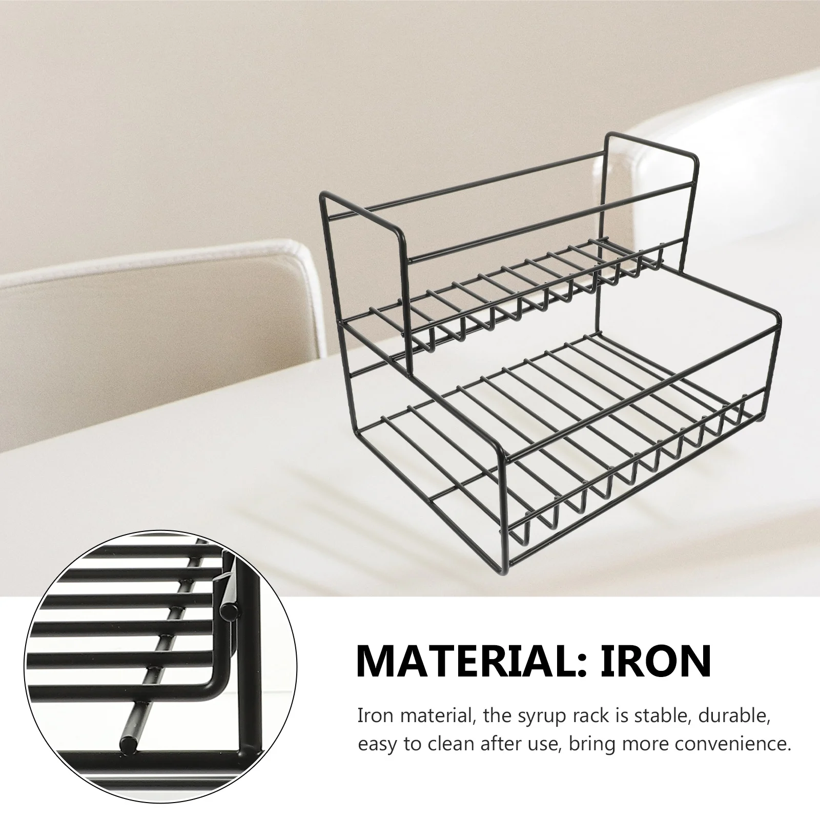 2-Tier Iron Rack Multi-Functional Kitchen Organizer for Syrup Jam Bottles Storage Rack Home Pantry Candy Display Stand