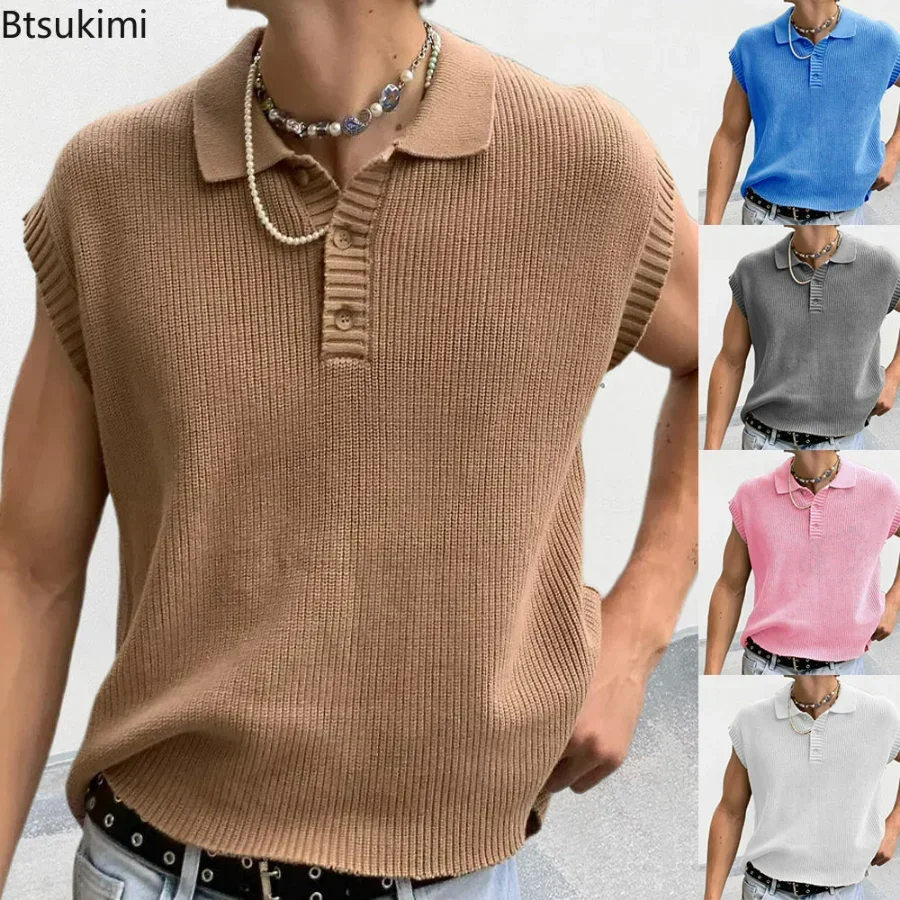 2025 Men's Summer Casual Knitting Tops Shirts Solid Sleeveless Buttoned Turn-down Collar Knitted Vest Shirts Male Tshirts Tops
2025 Men's Summer Casual Knitting Tops Shirts Solid Sleeveless Buttoned Turn-down Collar Knitted Vest Shirts Male Tshirts Tops
