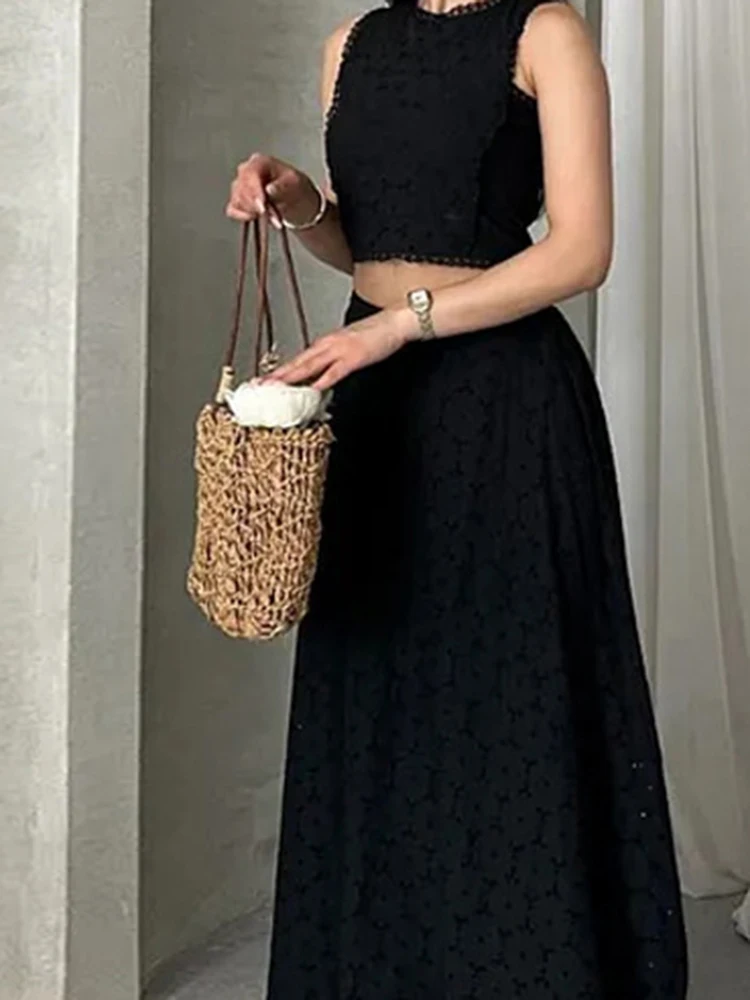 Модные кружевные укороченные топы и полуюбки, комплект элегантных женских нарядов без рукавов для отпуска, темпераментный наряд с высокой талией
Модные кружевные укороченные топы и полуюбки, комплект элегантных женских нарядов без рукавов для отпуска, темпераментный наряд с высокой талией