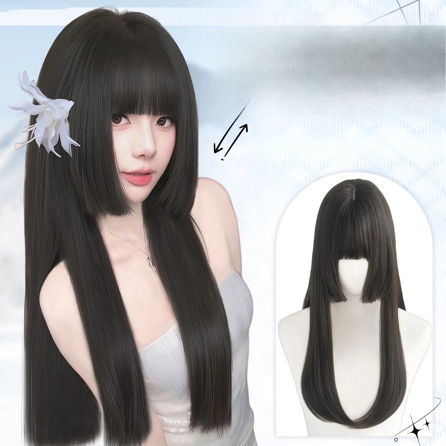 Full head synthetic wig for women, Japanese princess cut, natural voluminous blunt bob, black straight hair, realistic
Full head synthetic wig for women, Japanese princess cut, natural voluminous blunt bob, black straight hair, realistic