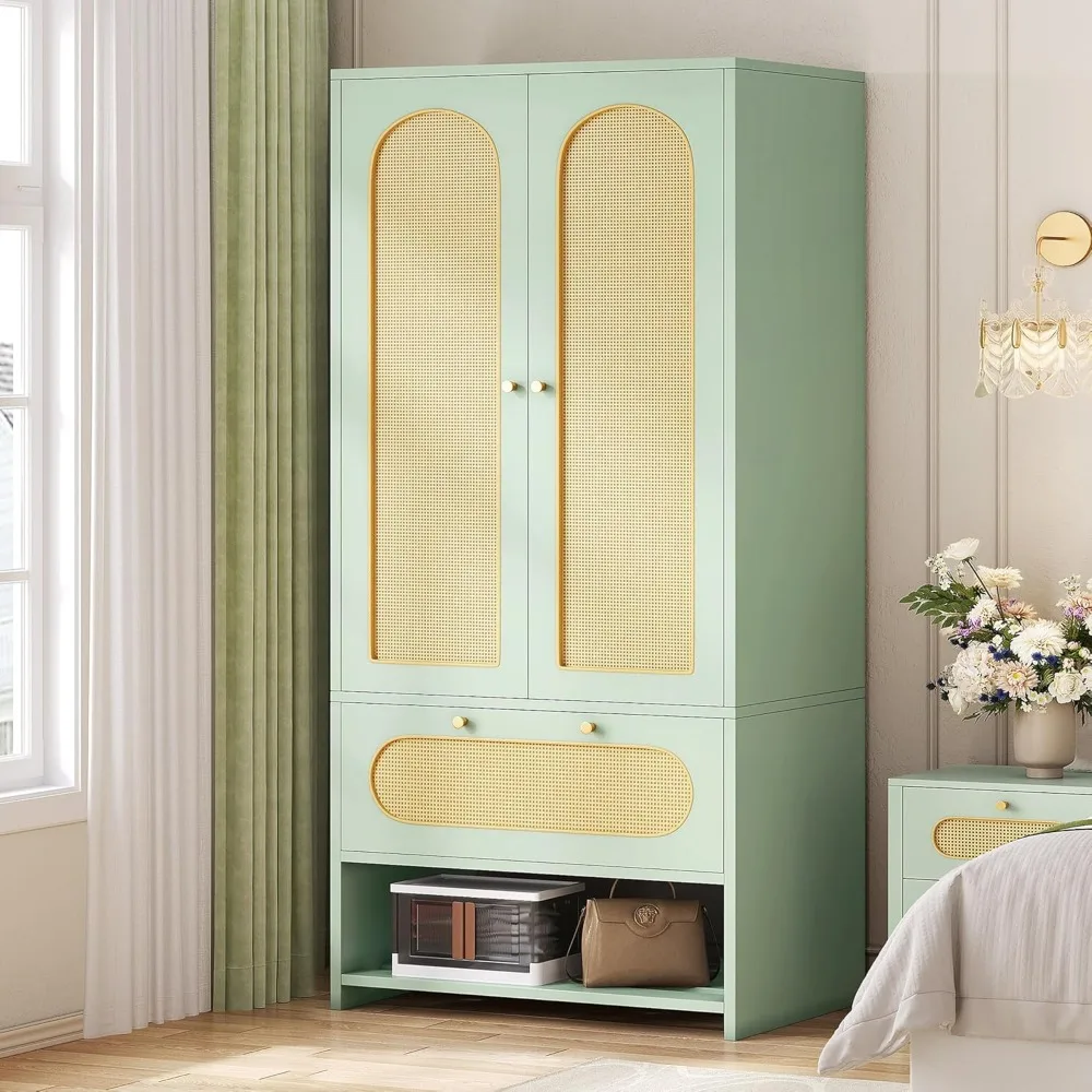Rattan Armoire Wardrobe - 70" Tall Rattan Closet with Doors, Large Storage Cabinet with Drawers & Hanging Rod, Bedroom Armoire
Rattan Armoire Wardrobe - 70" Tall Rattan Closet with Doors, Large Storage Cabinet with Drawers & Hanging Rod, Bedroom Armoire
