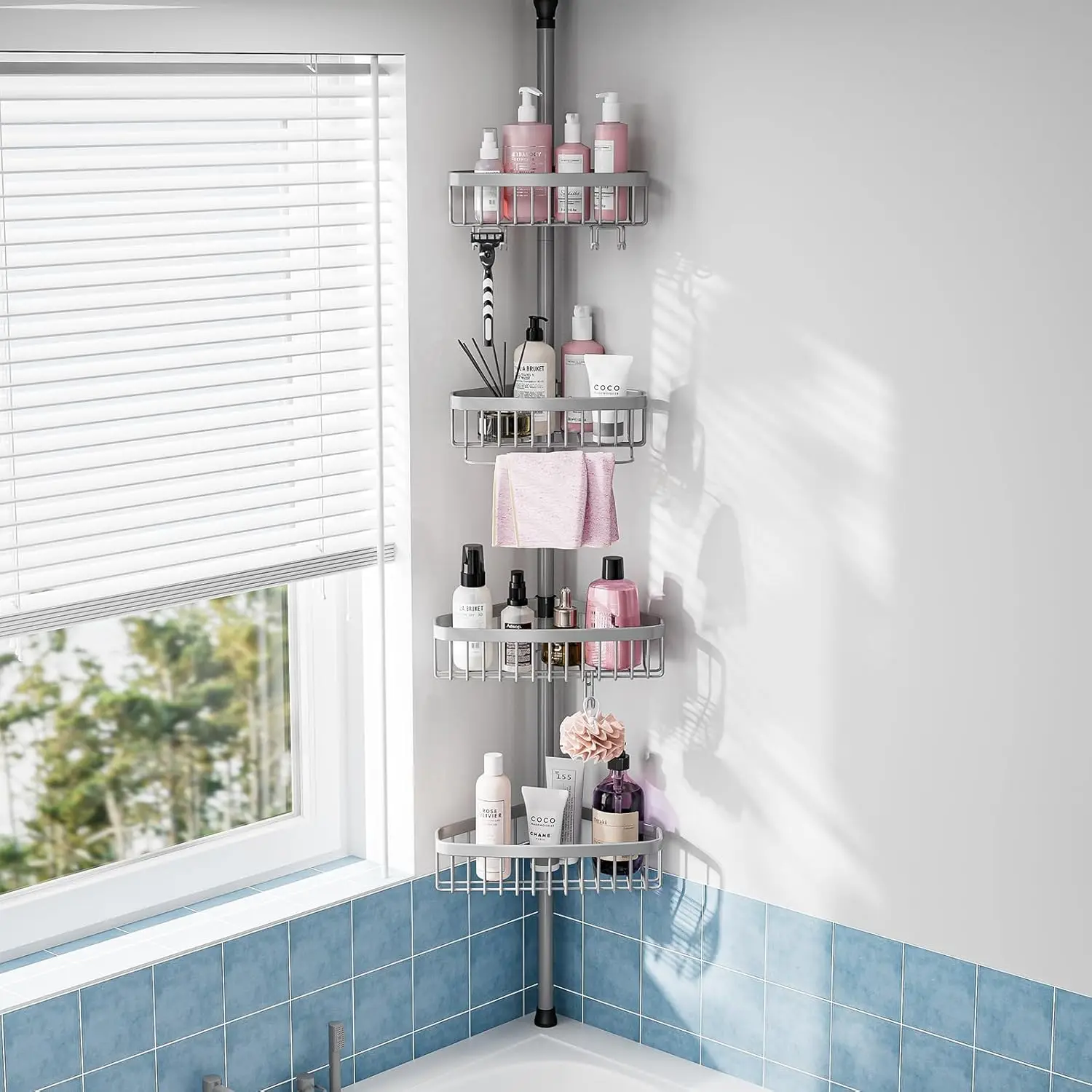 Adjustable Stainless Steel Shower Caddy Tension Pole: 4-Tier Rustproof Bathroom Organizer for Bathtub Storage
Adjustable Stainless Steel Shower Caddy Tension Pole: 4-Tier Rustproof Bathroom Organizer for Bathtub Storage