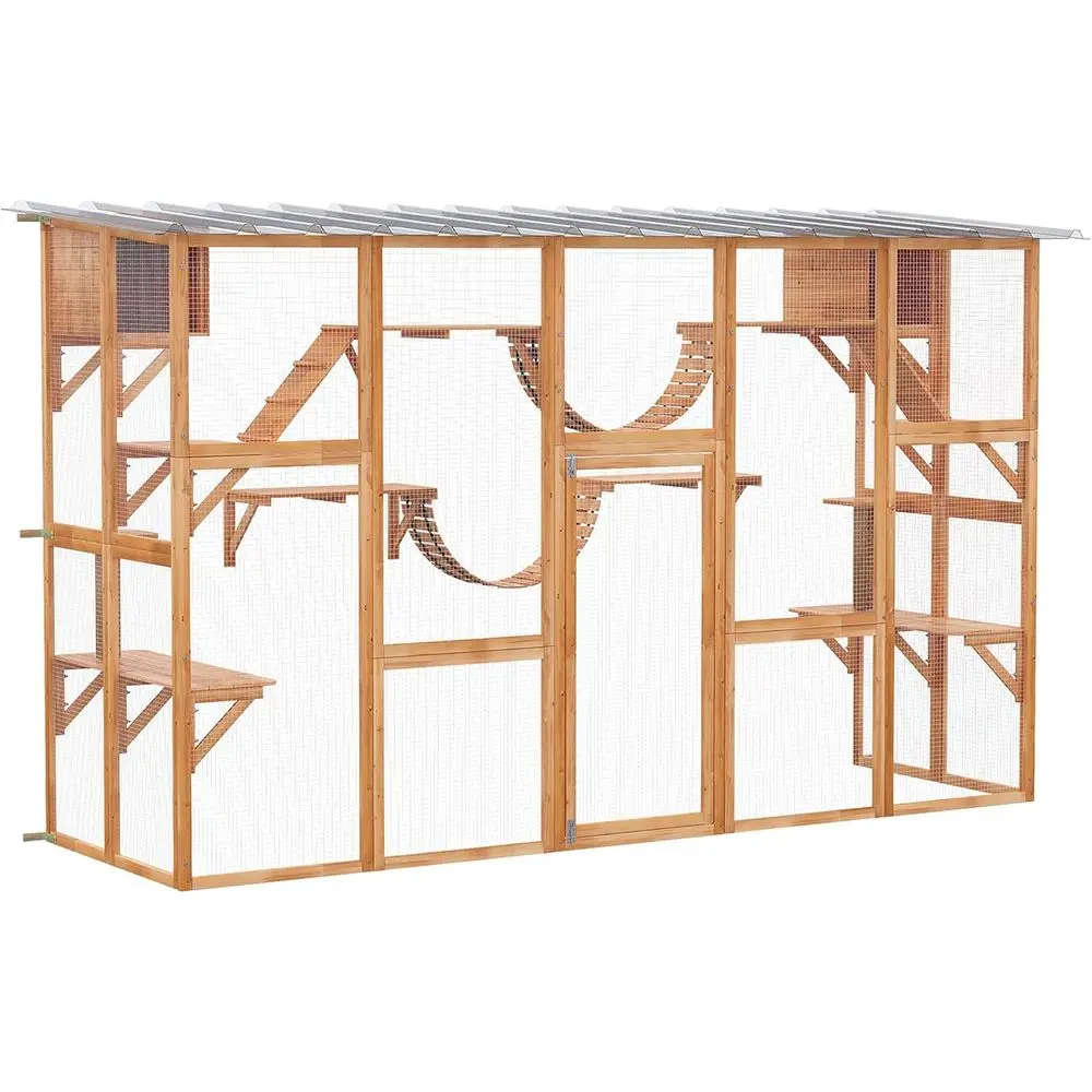 Outdoor Cat Enclosure with Weather Protection, Spacious for Multiple Cats, Wooden Shelves & Bridges, 118 x 37.5 x 74, Orange
Outdoor Cat Enclosure with Weather Protection, Spacious for Multiple Cats, Wooden Shelves & Bridges, 118 x 37.5 x 74, Orange