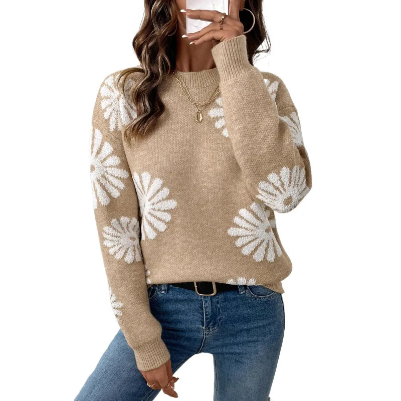 Womens Flower Knit Sweater Autumn and Winter Casual Pullover Sweater
Womens Flower Knit Sweater Autumn and Winter Casual Pullover Sweater