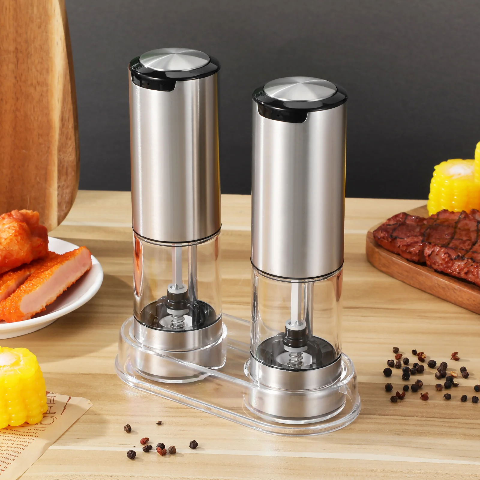 Электрическая мельница для специй, 2 шт., керамические сердечники, прозрачный корпус, легкая работа, мельница для соли и перца из нержавеющей стали
Электрическая мельница для специй, 2 шт., керамические сердечники, прозрачный корпус, легкая работа, мельница для соли и перца из нержавеющей стали