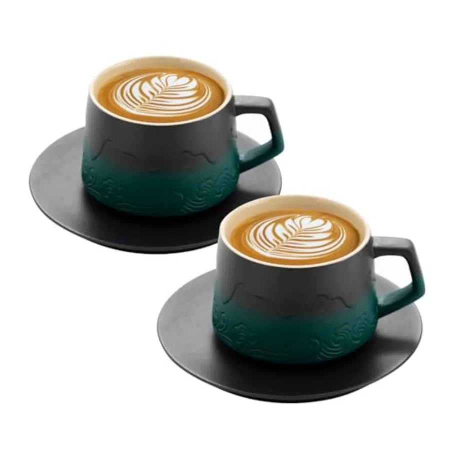 8 oz Cappuccino Cups Set of 2, Embossment Ceramic Coffee Cups with Saucers Set for Latte Art, Artistic Stoneware Cups for Cafe
8 oz Cappuccino Cups Set of 2, Embossment Ceramic Coffee Cups with Saucers Set for Latte Art, Artistic Stoneware Cups for Cafe