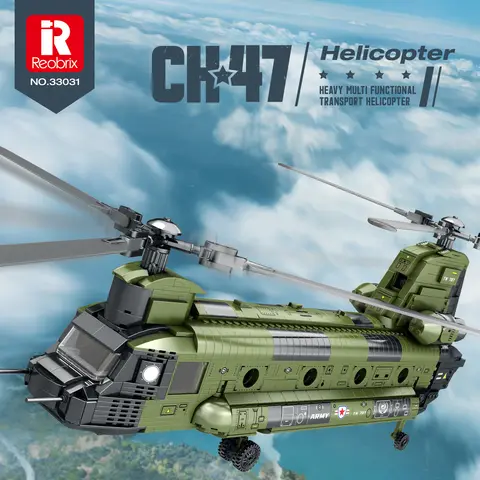 Zestaw konstrukcyjny helikoptera transportowego Chinook Reobrix CH-47, model samolotu wojskowego, zabawka, prezent na Boże Narodzenie lub urodziny dla fanów wojska