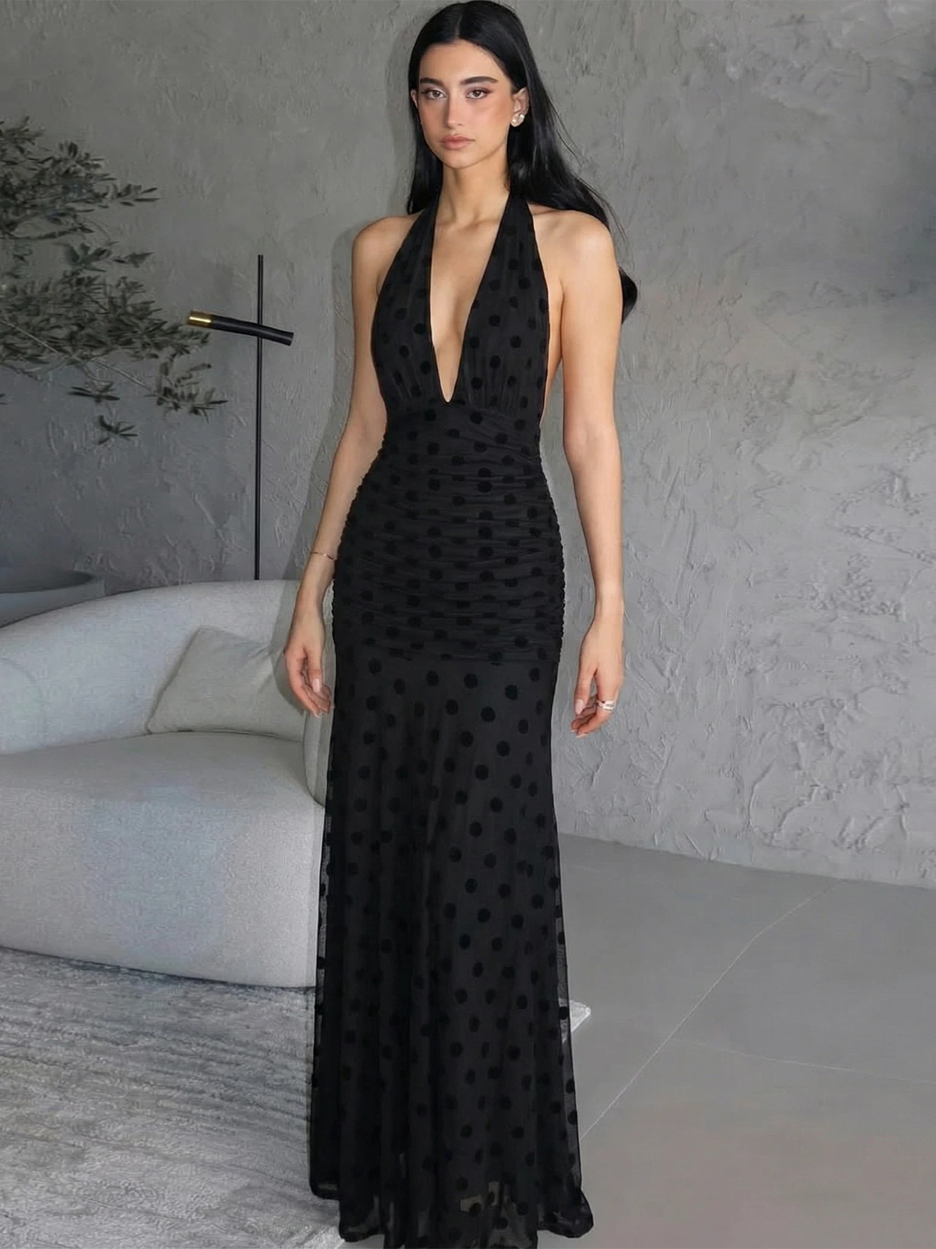 Dulzura Halter Backless Lace Up Ruched Slim Fit Polka Dot Mesh Long Dress Women'S Fashion Sexy Elegant Dress Party Prom Clothes
Dulzura Halter Backless Lace Up Ruched Slim Fit Polka Dot Mesh Long Dress Women'S Fashion Sexy Elegant Dress Party Prom Clothes