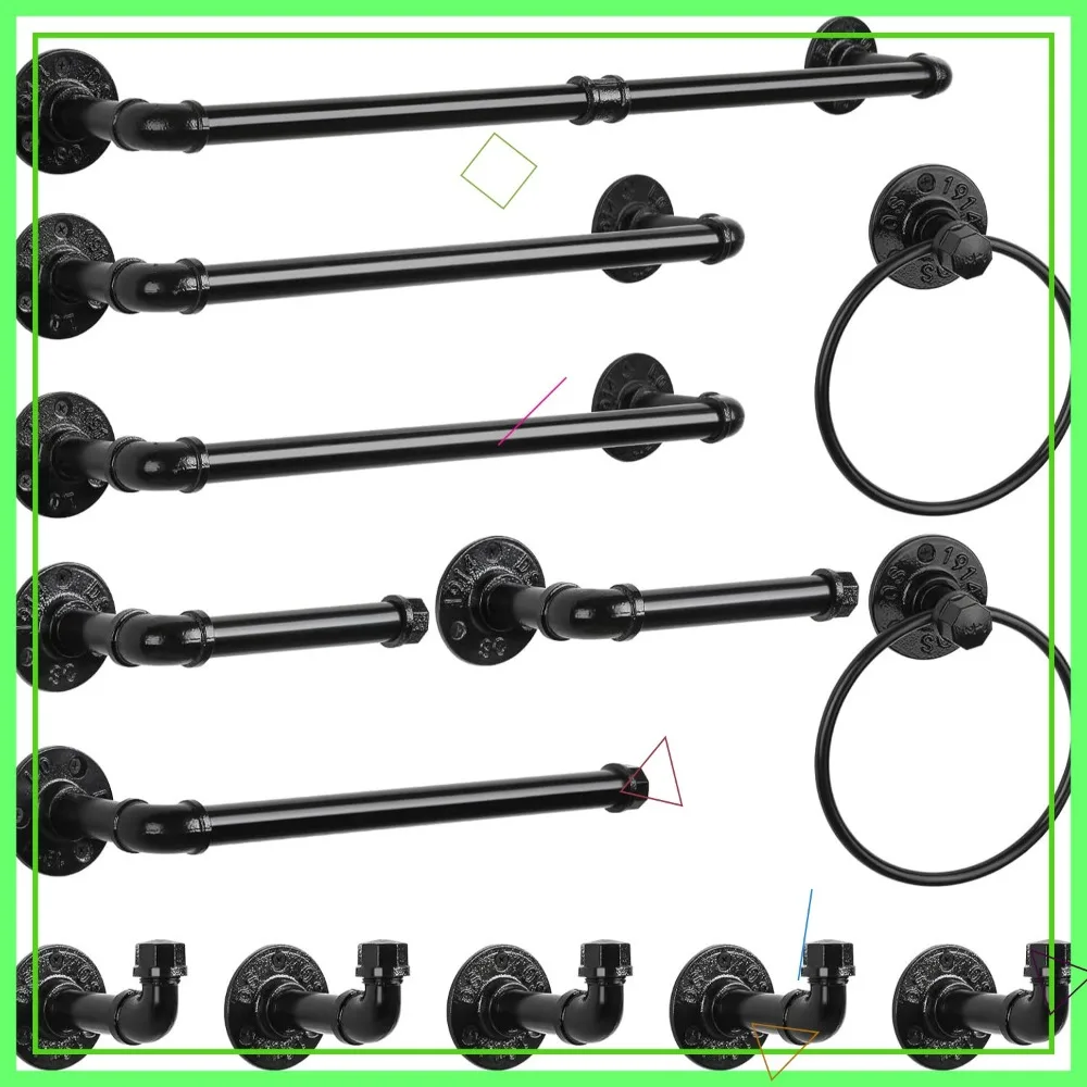 13-Piece Black Industrial Pipe Bathroom Towel Rack Set with Toilet Paper Holder and Hooks
13-Piece Black Industrial Pipe Bathroom Towel Rack Set with Toilet Paper Holder and Hooks