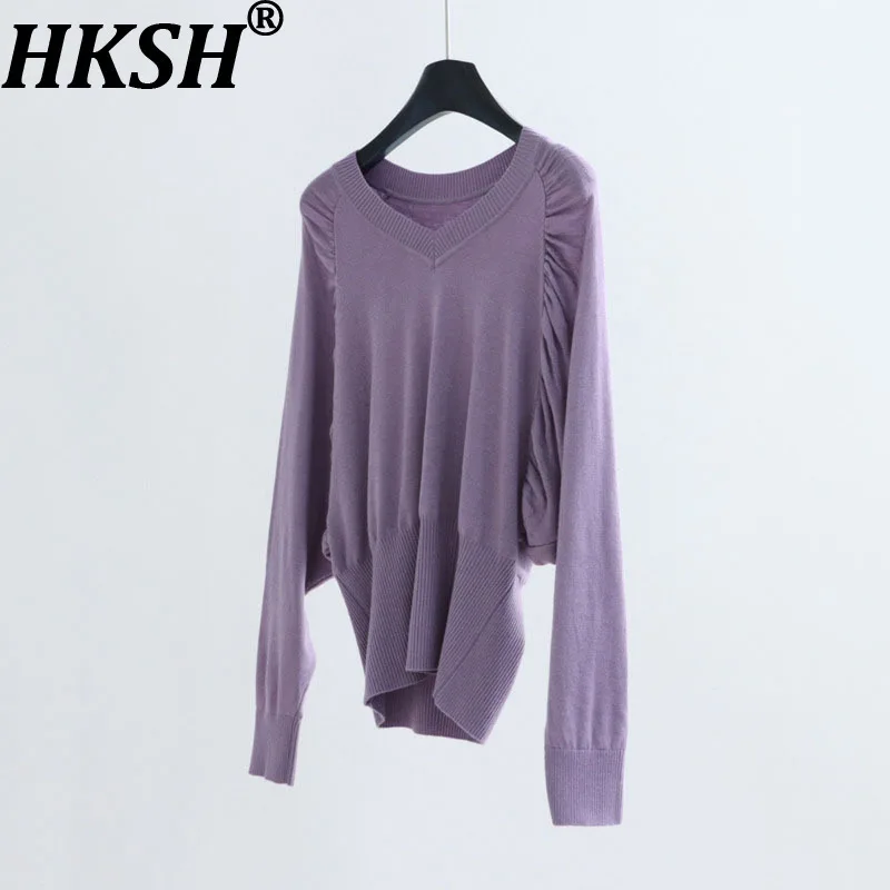 HKSH 2025 осень-зима новый женский свитер пуловер с v-образным вырезом однотонный плиссированный рукав «летучая мышь» с завязкой на талии трикотажные топы HK13821 
HKSH 2025 осень-зима новый женский свитер пуловер с v-образным вырезом однотонный плиссированный рукав «летучая мышь» с завязкой на талии трикотажные топы HK13821