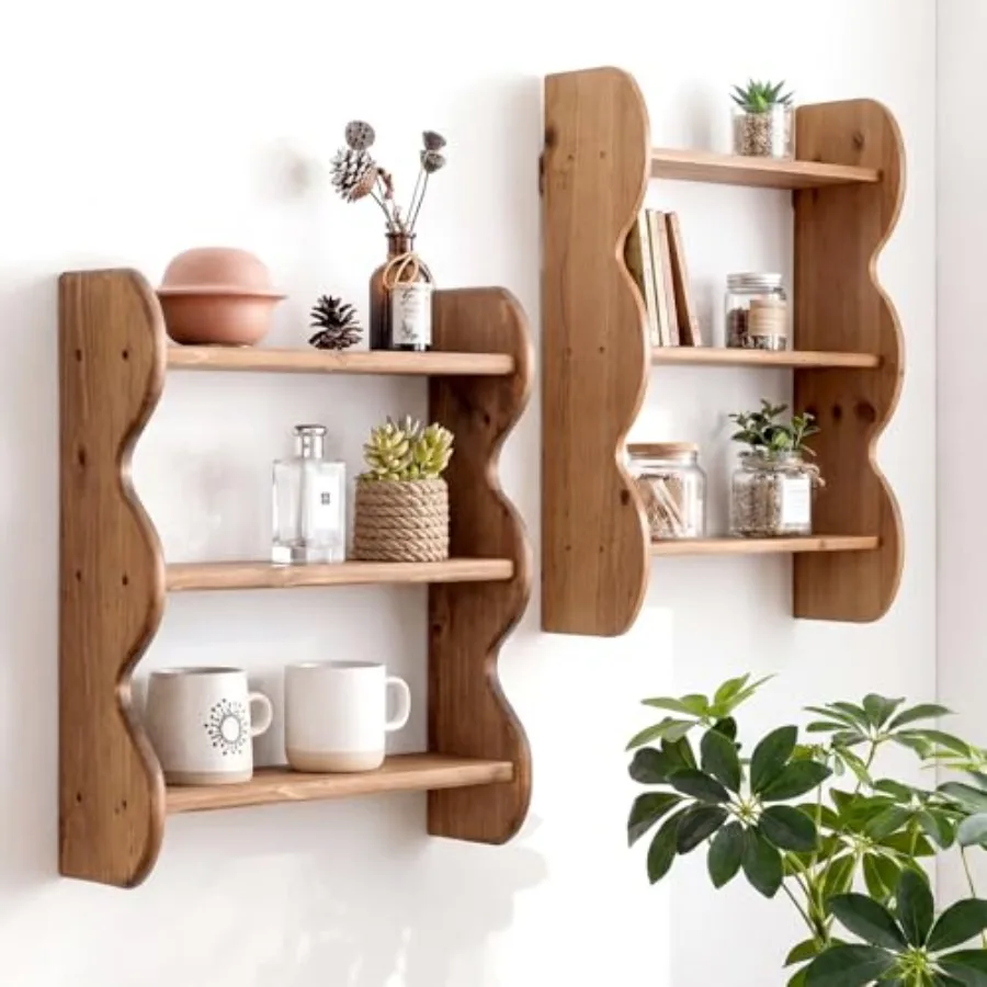 2 Pcs Solid Wood Wall Shelf 3-Tier Rustic Floating Shelves Wall Mounted Storage Rack Farmhouse Decorative Hanging Storage Shelf
2 Pcs Solid Wood Wall Shelf 3-Tier Rustic Floating Shelves Wall Mounted Storage Rack Farmhouse Decorative Hanging Storage Shelf