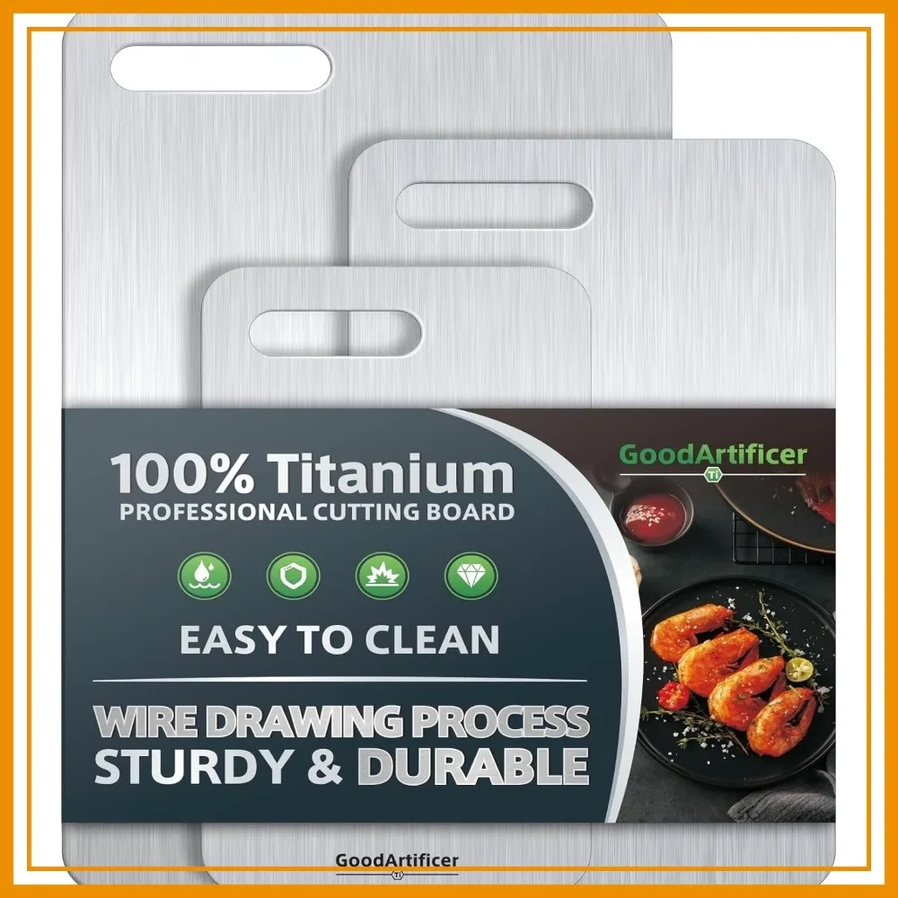 Titanium Cutting Boards Set of 3, Pure Kitchen Board, Non-Toxic, Double-Sided, Handle, Dishwasher Safe
Titanium Cutting Boards Set of 3, Pure Kitchen Board, Non-Toxic, Double-Sided, Handle, Dishwasher Safe