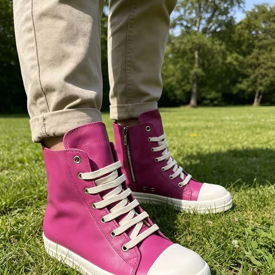 Luxury Red Pink Genuine Leather High Top Platform Sneakers Women Zipper Casual Shoes Thick Sole Heightening Streetwear Men Shoes
Luxury Red Pink Genuine Leather High Top Platform Sneakers Women Zipper Casual Shoes Thick Sole Heightening Streetwear Men Shoes