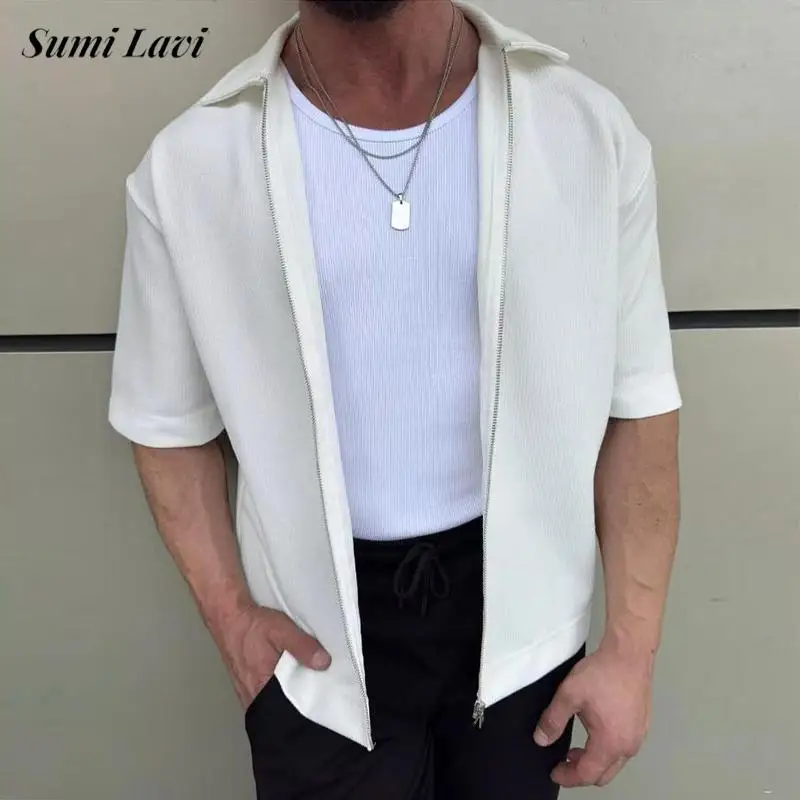 Trendy Mens Zip-up Lapel Shirts Vintage Textured Solid Color Short Sleeve Shirt Men Summer New Casual Cardigan Tops Streetwear
Trendy Mens Zip-up Lapel Shirts Vintage Textured Solid Color Short Sleeve Shirt Men Summer New Casual Cardigan Tops Streetwear