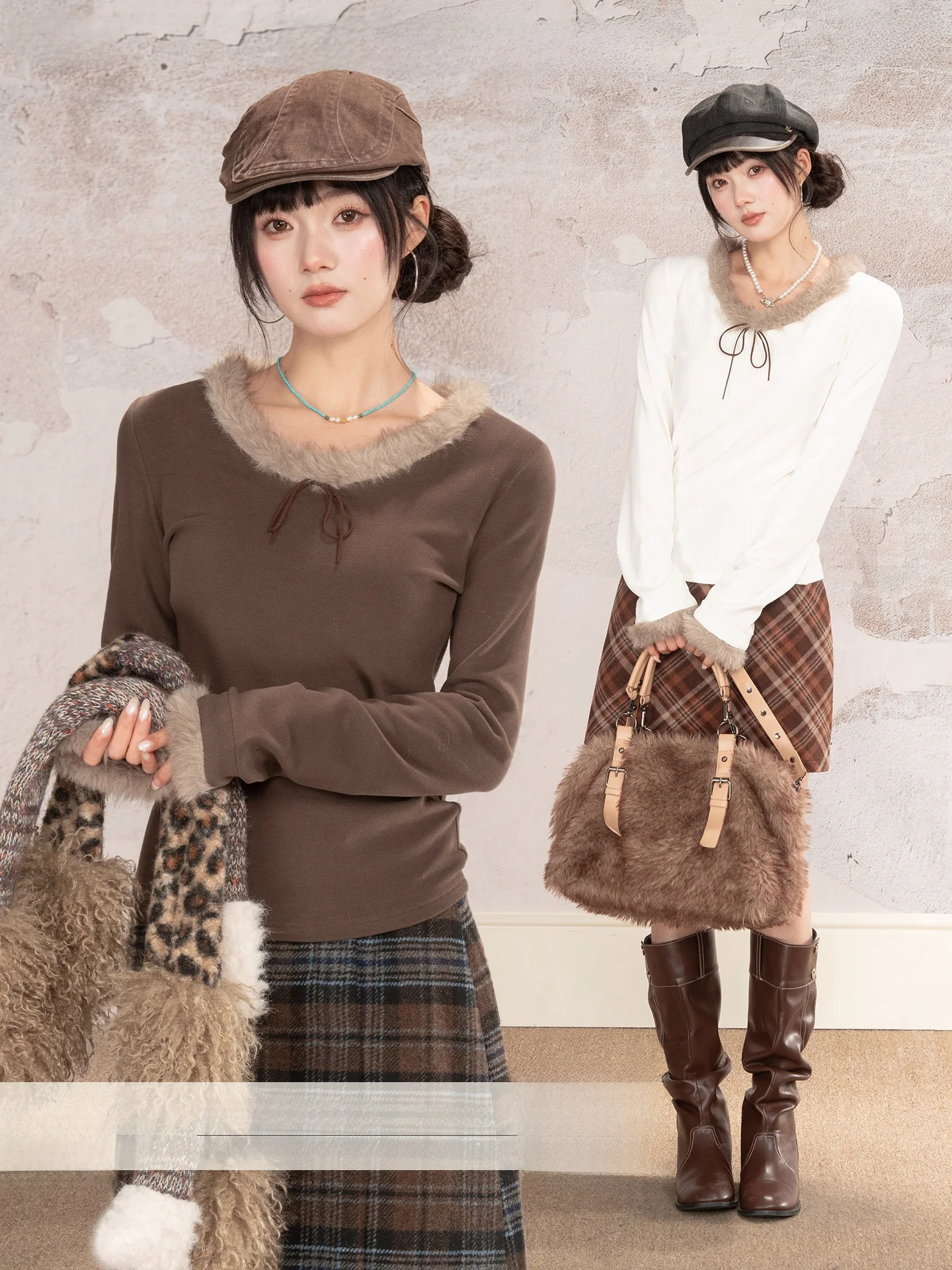 Heynew Pure Desire Sweet Girl Coffee Color Fur Collar Long Sleeve Base T-shirt Women Winter Knot Knot Beautiful Top
Heynew Pure Desire Sweet Girl Coffee Color Fur Collar Long Sleeve Base T-shirt Women Winter Knot Knot Beautiful Top